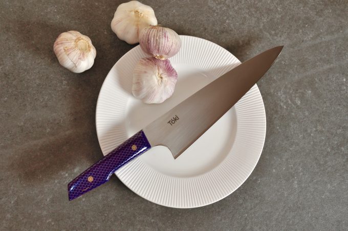 Sunn Gyuto 215 - Purple Honeycomb with Green & Purple G10 - Image 11