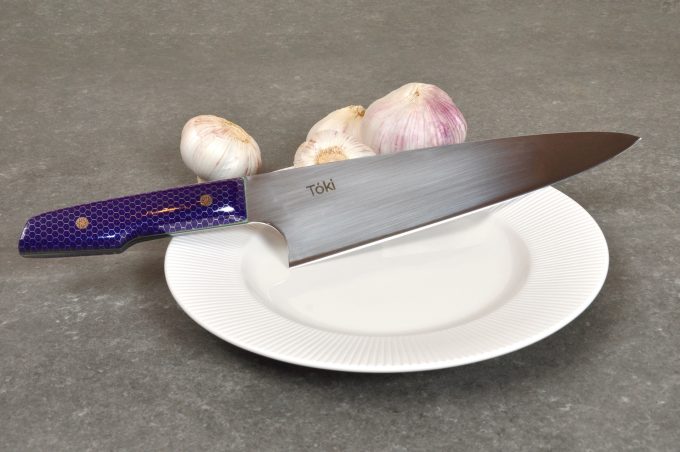 Sunn Gyuto 215 - Purple Honeycomb with Green & Purple G10 - Image 7