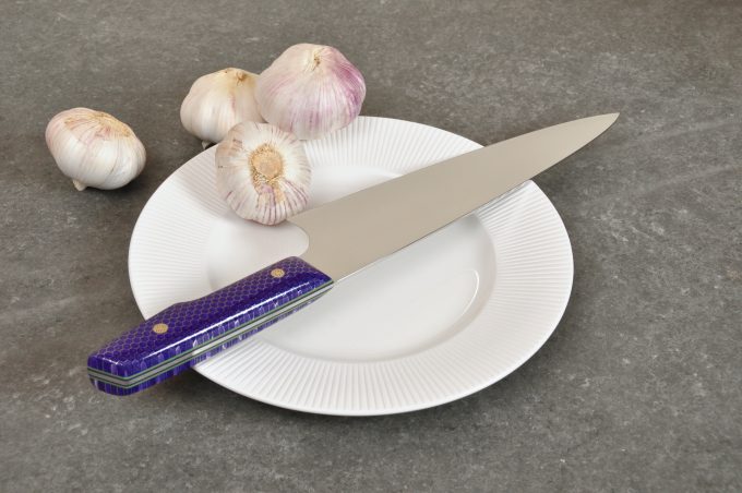 Sunn Gyuto 215 - Purple Honeycomb with Green & Purple G10 - Image 5