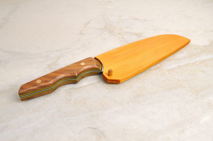 Neu Santoku 170 - Walnut with G10 in Black, Yellow & Green Slate - Image 2