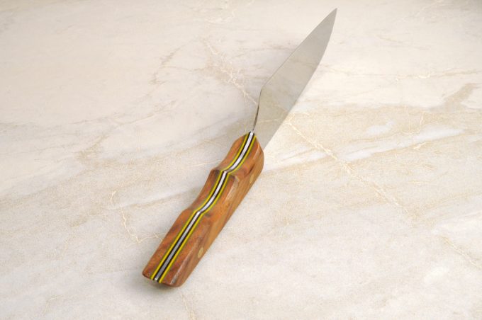 Neu Santoku 170 - Walnut with G10 in Black, Yellow & Green Slate - Image 3