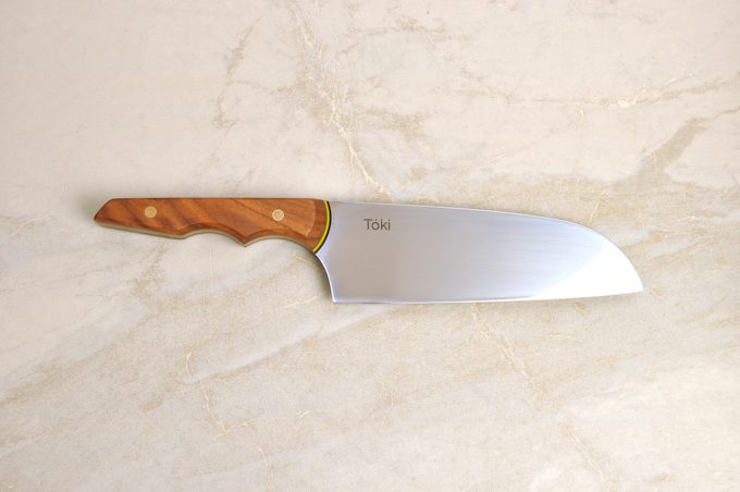 Neu Santoku 170 - Walnut with G10 in Black, Yellow & Green Slate