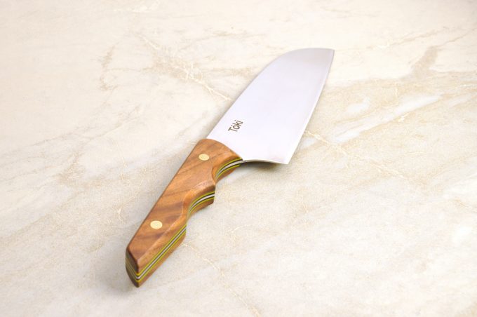 Neu Santoku 170 - Walnut with G10 in Black, Yellow & Green Slate - Image 6